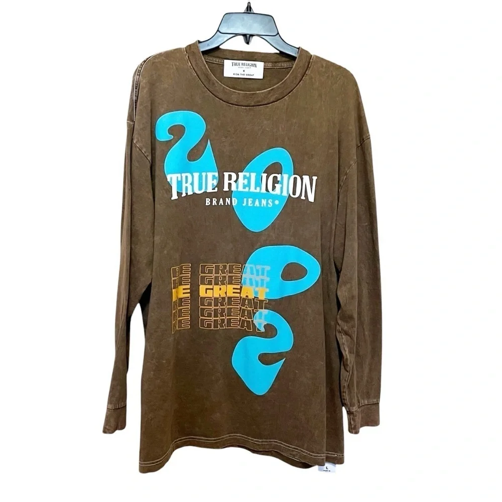 True Religion x Kida the Great Long Sleeve Burnout Green T Shirt Men’s Size L